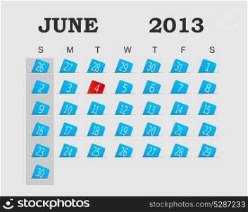 Vector calendar 2013 blue. June. Vector Illustration. EPS 10.