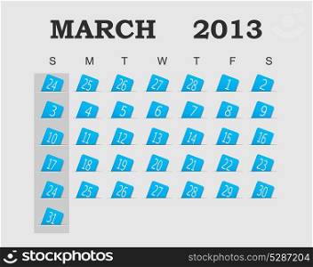 Vector calendar 2013 blue. March. Vector Illustration. EPS 10.