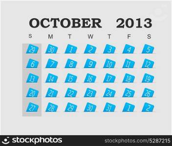 Vector calendar 2013 blue. October. Vector Illustration. EPS 10.
