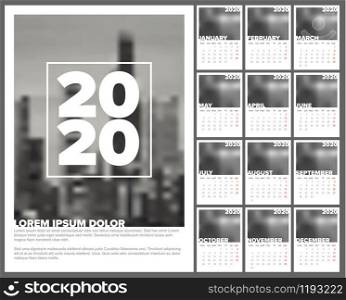 Vector calendar template for the year 2020 - 12 sheets + cover. Calendar template 2020