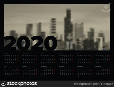 Vector calendar template for the year 2020 with place for your photo - black version. Calendar template 2020