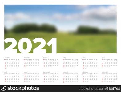 Vector calendar template for the year 2021 with place for your photo