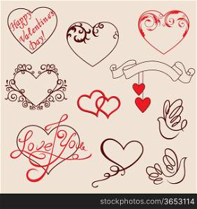 Vector calligraphic design elements for Valentine&acute;s day