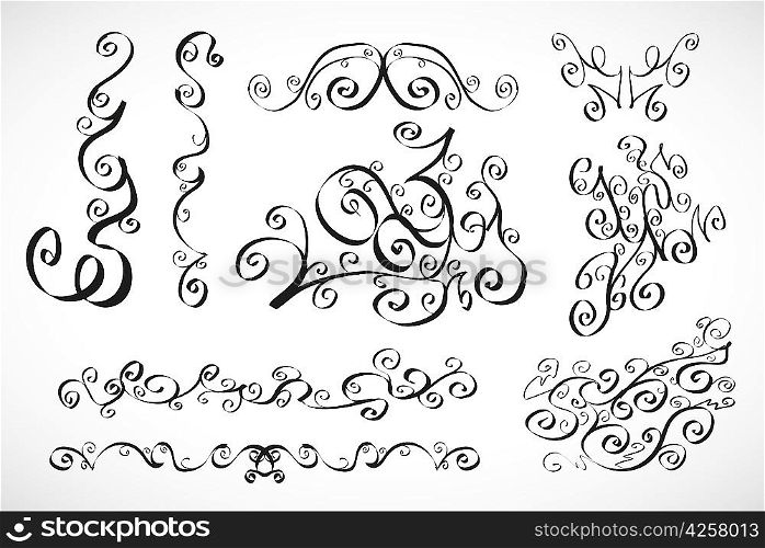 Vector calligraphic design elements: smooth floral lines