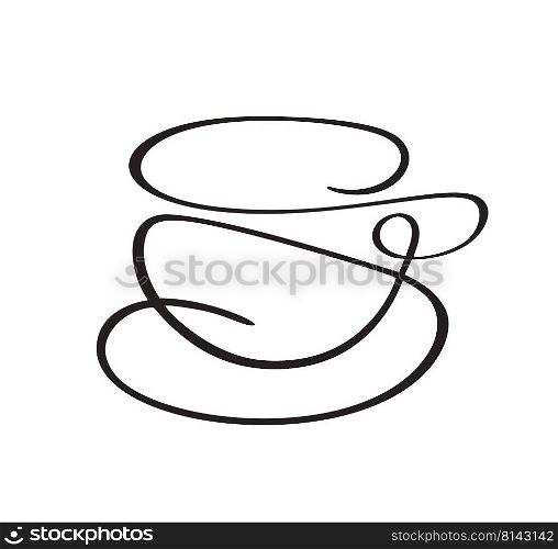 Vector calligraphy abstract love coffee or tea cup on saucer. Black and white calligraphic illustration. hand drawn design for logo, icon cafe, menu, textile material.. Vector calligraphy abstract love coffee or tea cup on saucer. Black and white calligraphic illustration. hand drawn design for logo, icon cafe, menu, textile material