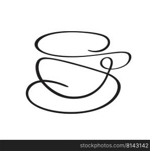 Vector calligraphy abstract love coffee or tea cup on saucer. Black and white calligraphic illustration. hand drawn design for logo, icon cafe, menu, textile material.. Vector calligraphy abstract love coffee or tea cup on saucer. Black and white calligraphic illustration. hand drawn design for logo, icon cafe, menu, textile material