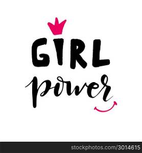 Vector calligraphy Girl power. Vector calligraphy phrase Girl power. Hand brush lettering, motivational and inspirational poster, banner, tshirt and prints design. Vintage typography card with text, red lips and lipstick