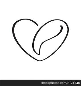 Vector calligraphy logo heart and coffee bean love. Black and white calligraphic illustration. hand drawn design for icon cafe, menu, textile material.. Vector calligraphy logo heart and coffee bean love. Black and white calligraphic illustration. hand drawn design for icon cafe, menu, textile material