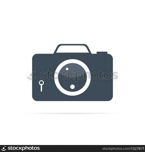 vector camera icon with big lens for photo stock