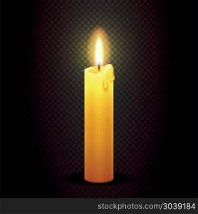 Vector candle with flame on transparent checkered dark background, candlelight christmas and birthday card template. Vector candle with flame on transparent checkered dark background, candlelight christmas and birthday card template. Christian symbolic illustration