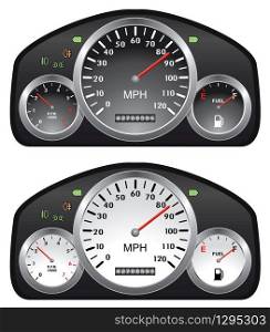 vector car dashboards with tachometer, speedometer and gasoline gauges
