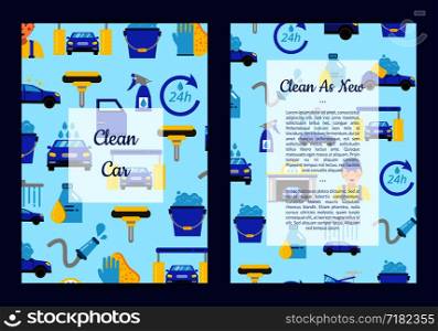Vector card or flyer templates set for with car wash flat icons and place for text illustration. Vector card templates set for with car wash flat icons