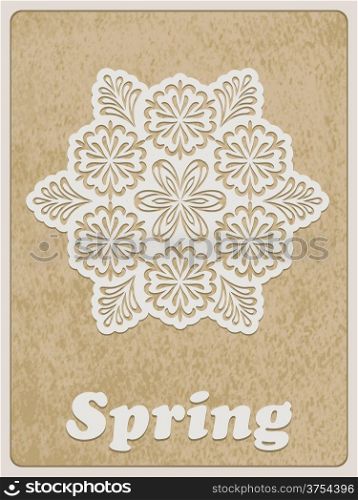Vector Card, white paper cut flower on rough paper texture, Cooper STD standart ai font