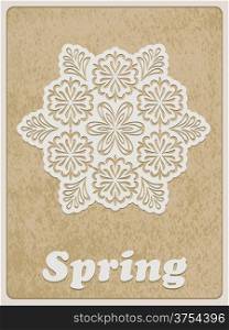 Vector Card, white paper cut flower on rough paper texture, Cooper STD standart ai font