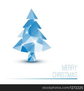 Vector card with abstract blue christmas tree made from triangles