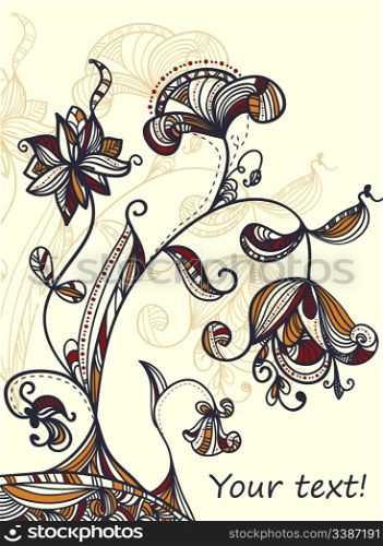 vector card with beautiful hand drawn flowers, clipping masks