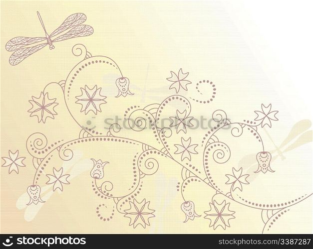 vector card with floral ornament and dragonflies. clipping mask