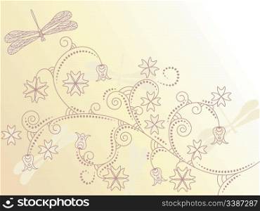 vector card with floral ornament and dragonflies. clipping mask