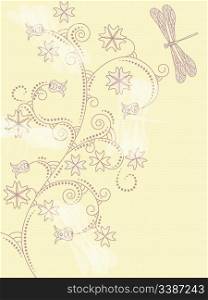 vector card with floral ornament and dragonflies. clipping mask, eps 10