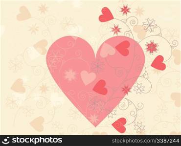 vector card with hearts and floral ornament. clipping mask, eps 10