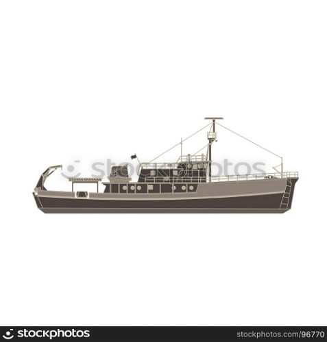 Vector cargo ship icon flat isolated. Vessel container side view illustration.
