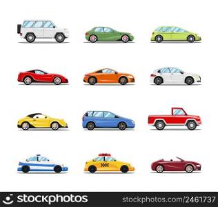 Vector Cars Collection. Vehicles in flat style on white background. Vector Cars