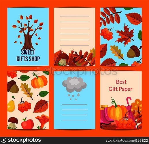 Vector cartoon autumn elements and leaves notes of set illustration. Vector cartoon autumn leaves notes set illustration