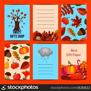 Vector cartoon autumn elements and leaves notes of set illustration. Vector cartoon autumn leaves notes set illustration