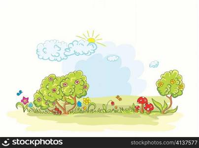 vector cartoon background with flowers