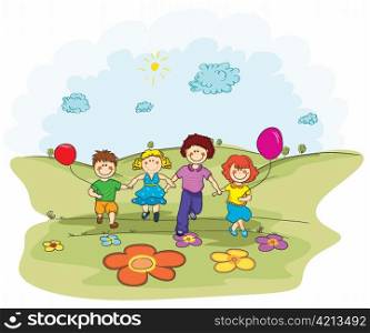 vector cartoon background with kids