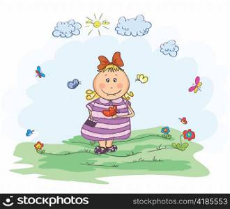 vector cartoon background with little girl