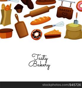 Vector cartoon bakery background illustration web banner or poster with text. Vector cartoon bakery background illustration web banner