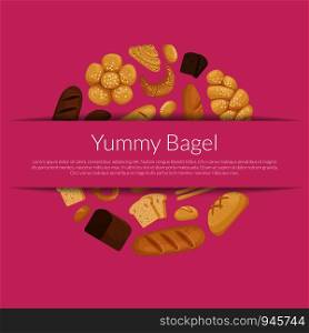 Vector cartoon bakery elements in paper pocket background with place for text and shadows illustration. Vector cartoon bakery elements background with place for text