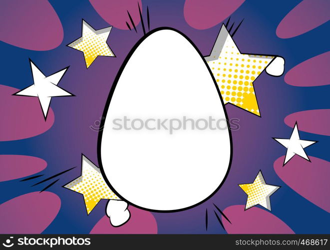Vector cartoon blank Easter egg. Illustrated holiday sign on comic book background.
