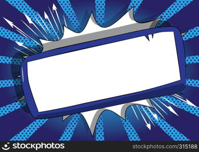 Vector cartoon blank paper on board. Illustrated blank sign on comic book background.
