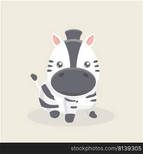 Vector cartoon character of little funny zebra on pastel background. . Vector cartoon character of little funny zebra 