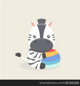 Vector cartoon character of little funny zebra on pastel background. . Vector cartoon character of little funny zebra 