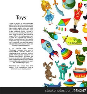 Vector cartoon children toys background with place for text illustration. Vector cartoon children toys place for text