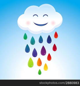 Vector cartoon cloud and rainbow drops