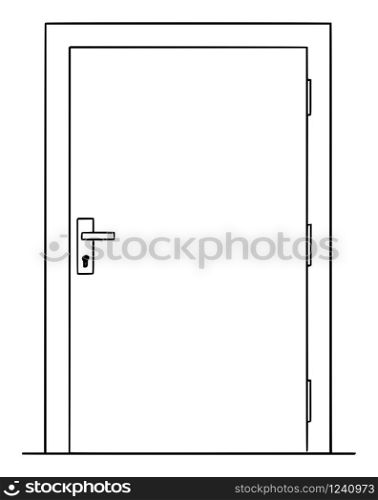 Vector cartoon drawing conceptual illustration of simple closed or locked door .. Vector Cartoon Illustration of Closed or Locked Door .