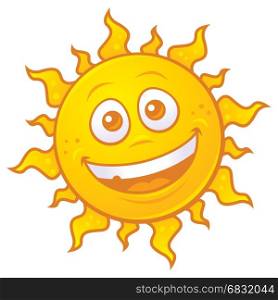 Vector cartoon drawing of a happy summer sun.