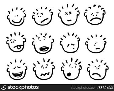 Vector cartoon faces and emotions