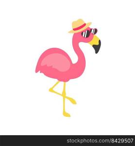 Vector cartoon flamingos and flower accessories, glasses, bows and hats. Great for summer travel.