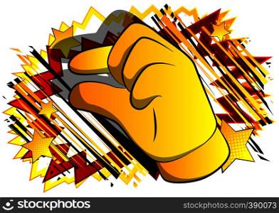 Vector cartoon hand gesturing a small amount. Illustrated hand sign on comic book background.