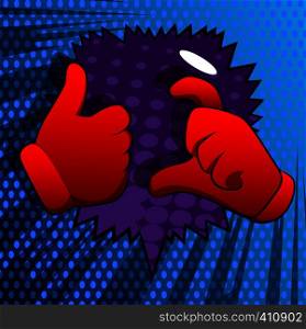 Vector cartoon hands making friend zone symbol. Illustrated hands on comic book background.