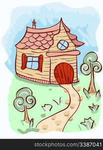 vector cartoon house and trees