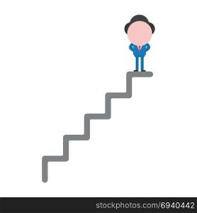 Vector cartoon illustration concept of faceless businessman mascot character at top of stairs symbol icon.