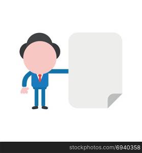 Vector cartoon illustration concept of faceless businessman mascot character holding blank paper symbol icon.