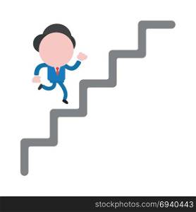 Vector cartoon illustration concept of faceless businessman mascot character running up on stairs symbol icon.