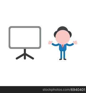 Vector cartoon illustration concept of faceless businessman mascot character with blank presentation chart board symbol icon.